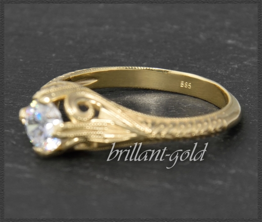 Ring 0,57ct Brillant, 585 Gold, Antik Jugendstil Design